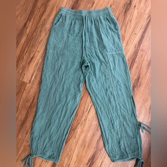Bohemian Gauze Flowy Harem Cotton Tie Bottom Pants Womens S - Picture 3 of 11